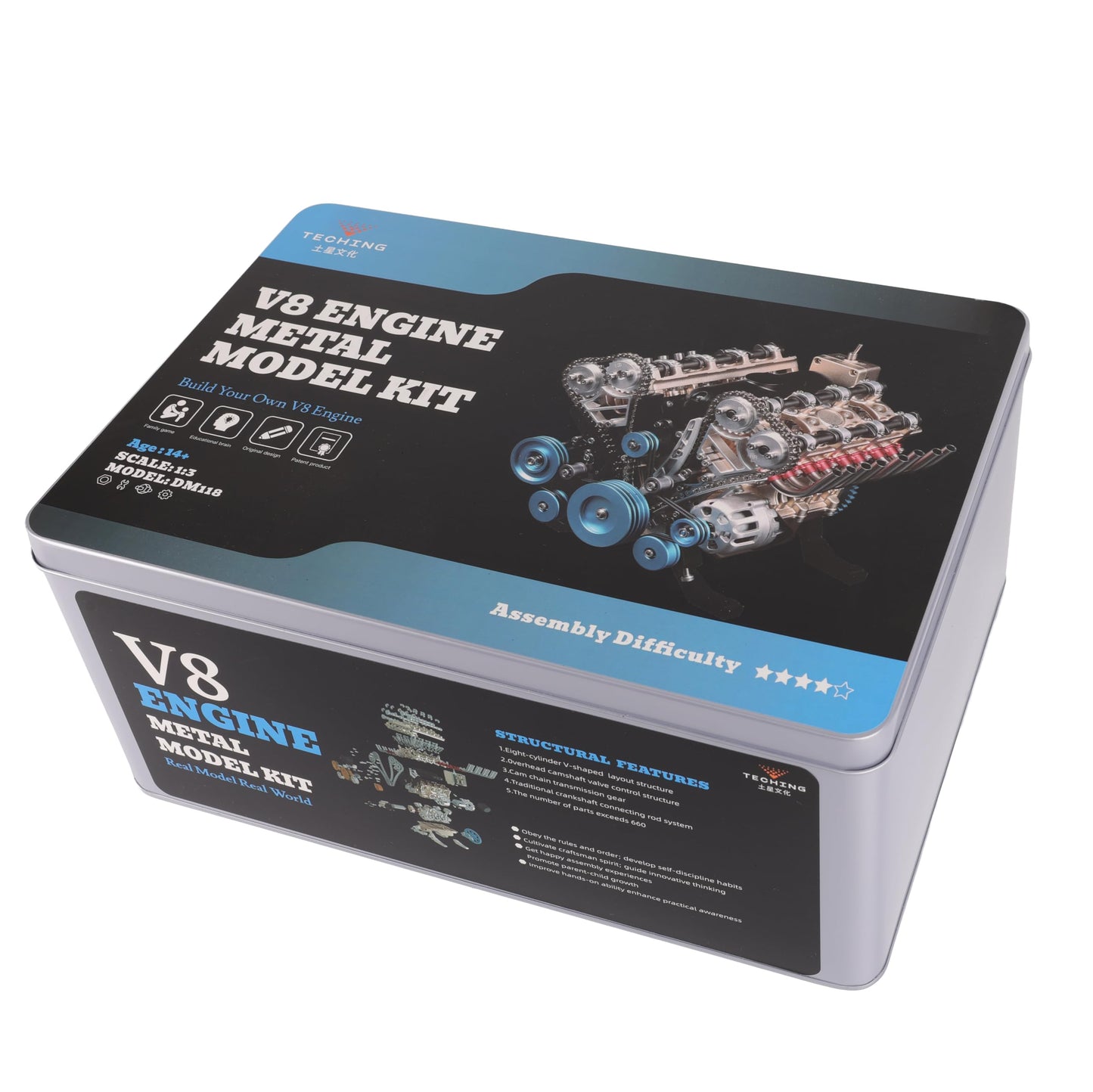 TECHING Metal V8 Engine Model Kit that Works, 500+ Pieces for Adults