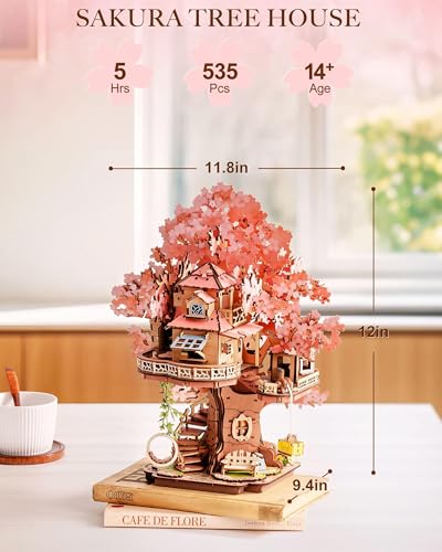 Rolife DIY Miniature House Kits Sakura Tree House 12" 3D Wooden Puzzles