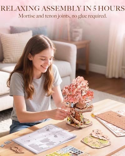 Rolife DIY Miniature House Kits Sakura Tree House 12" 3D Wooden Puzzles