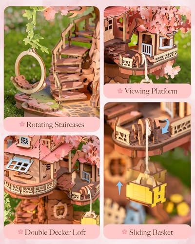 Rolife DIY Miniature House Kits Sakura Tree House 12" 3D Wooden Puzzles