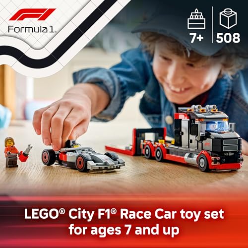 LEGO City F1 Display Truck with Audi F1 Race Car - Building Toy for Boys & Girls, Ages 7+ - F1 Car Toy for Pretend Play - Gift for Birthdays - 60493