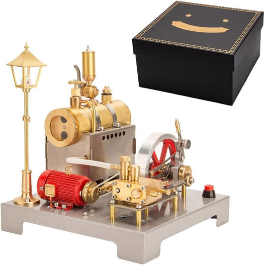 Wodoochey SE-02 Steam Engine Kit That Runs, Reversible Horizontal Stationary Steam Engine Model Kit and Boiler with Generator and Street Lamp, 100PCS Science Education Kit Gift for Adults