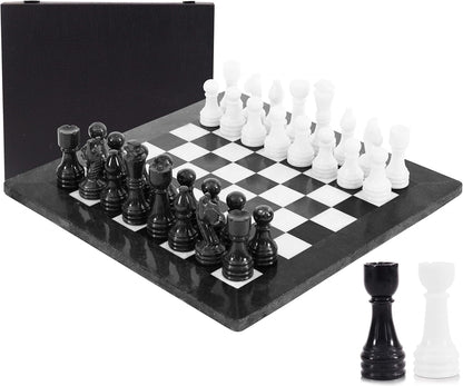 Marble Chess Set 15 Inch Handmade Board Game with Storage Box, Classic Travel Chess Set for Adults with Pieces & 2 Extra Queens, Elegant Gift & Home Décor