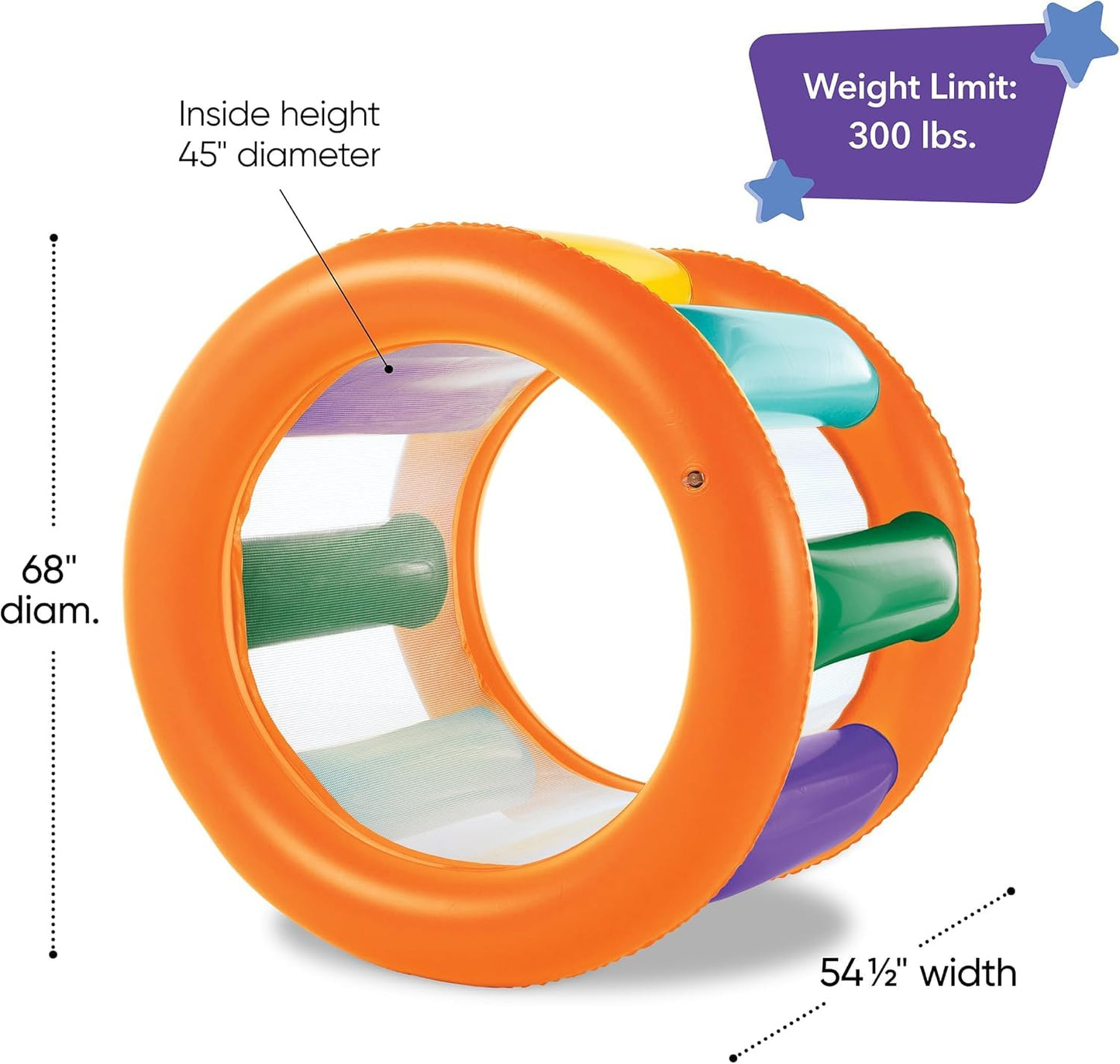 HearthSong Roll with It! 2.0 Giant Inflatable Rainbow Land Roller with Mesh Interior for Active Outdoor Play, 67" Outer Diam. x 45" Inner Diam., Holds up to 300 lbs - Variants