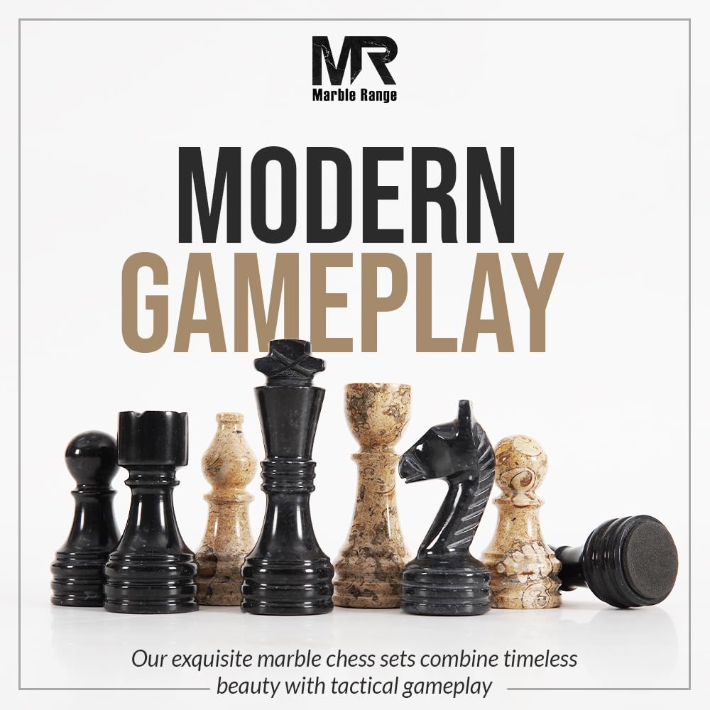 Marble Chess Set 15 Inch Handmade Board Game with Storage Box, Classic Travel Chess Set for Adults with Pieces & 2 Extra Queens, Elegant Gift & Home Décor