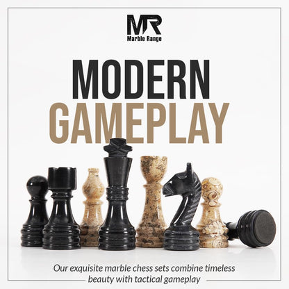 Marble Chess Set 15 Inch Handmade Board Game with Storage Box, Classic Travel Chess Set for Adults with Pieces & 2 Extra Queens, Elegant Gift & Home Décor