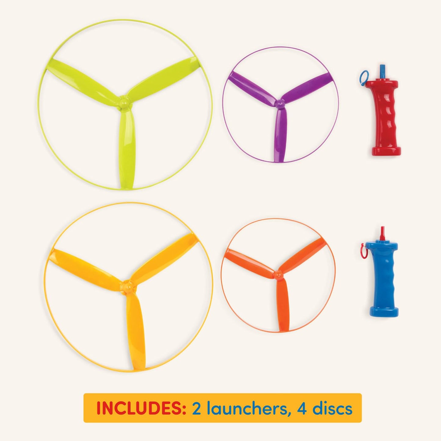 Battat Flying Disc Toy Skyrocopter, 2 Launchers and 4 Discs Playset, Summer