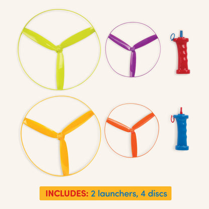 Battat Flying Disc Toy Skyrocopter, 2 Launchers and 4 Discs Playset, Summer