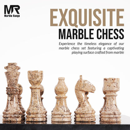Marble Chess Set 15 Inch Handmade Board Game with Storage Box, Classic Travel Chess Set for Adults with Pieces & 2 Extra Queens, Elegant Gift & Home Décor