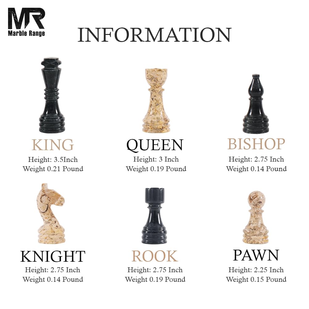 Marble Chess Set 15 Inch Handmade Board Game with Storage Box, Classic Travel Chess Set for Adults with Pieces & 2 Extra Queens, Elegant Gift & Home Décor