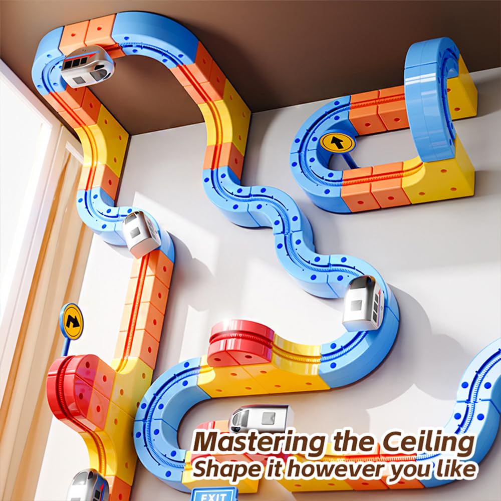 Electric Train Set,Car Track for Toddlers, for Kids 3 4 5 6 7 8 Years Old,Gravity-Defying 3D Embedded Layouts & Motorized Car,STEM Learning Toy Gift for Toddlers Birthday