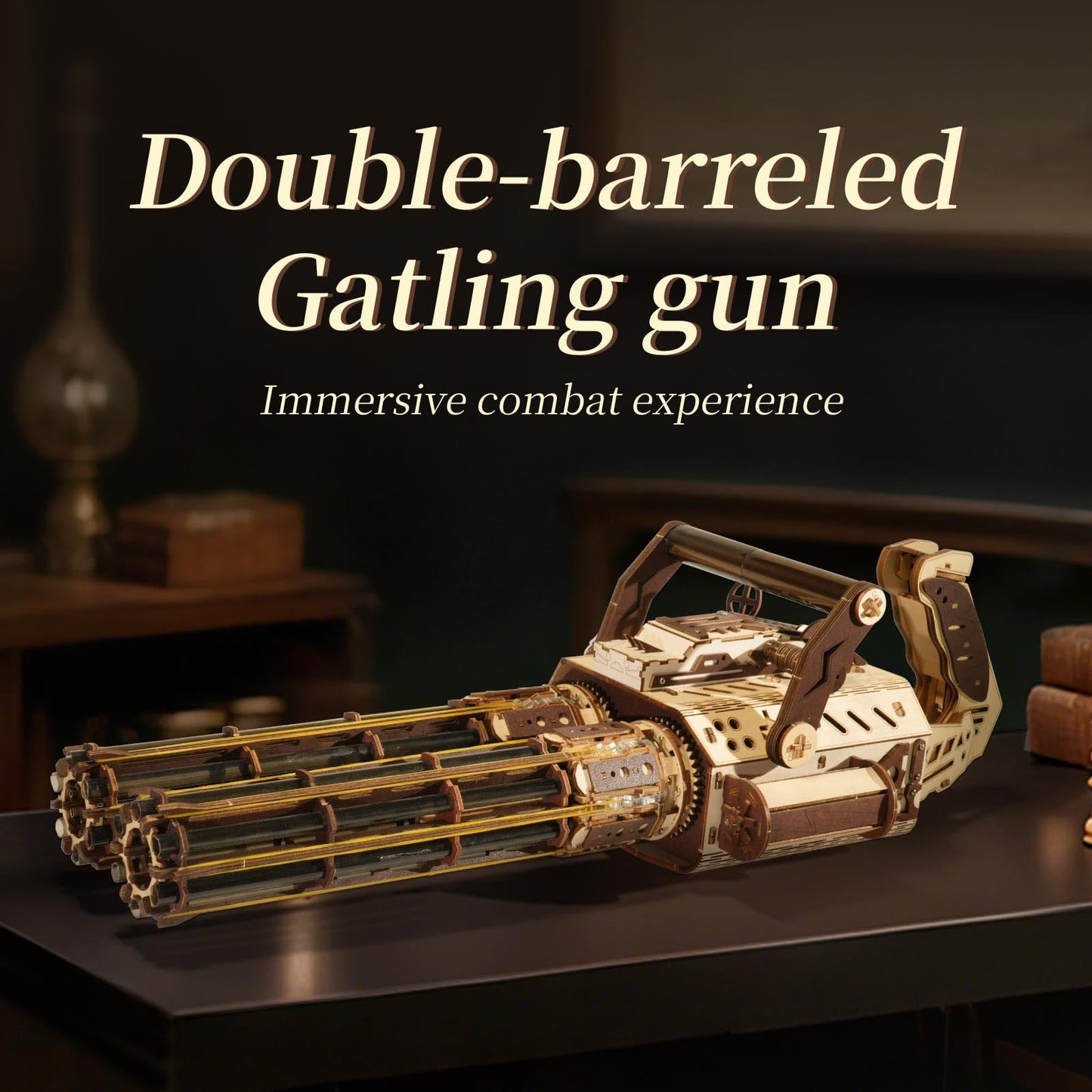 3D Wooden Puzzle Gun for Adults, Rubber Band 3D Puzzle, Gatling Gun Model Building Kit, 344pcs Wood Puzzles DIY Building Model Kits - Excellent for Adult, Teens, and Craft Enthusiasts