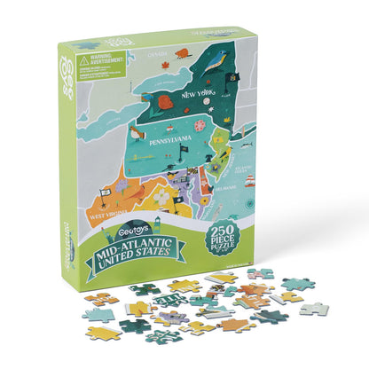 Geotoys Jigsaw Puzzle of the United States Region - 250 Piece Puzzle for Kids - Jigsaw Puzzles for Kids Ages 8-12 Years Old - Geography Puzzles with Colorful Landmarks, Flags and More