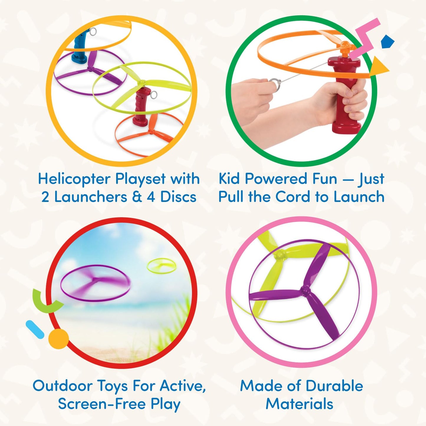 Battat Flying Disc Toy Skyrocopter, 2 Launchers and 4 Discs Playset, Summer