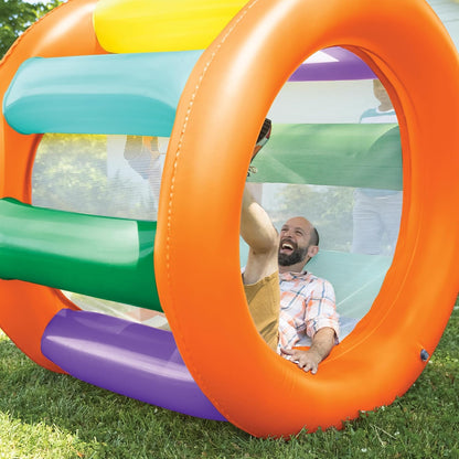 HearthSong Roll with It! 2.0 Giant Inflatable Rainbow Land Roller with Mesh Interior for Active Outdoor Play, 67" Outer Diam. x 45" Inner Diam., Holds up to 300 lbs - Variants