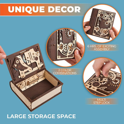 UGEARS Book of Secrets 3D Wooden Puzzles for Adults - Mechanical 3D Puzzle Model Kit - Brain Teaser Puzzles for Adults, DIY Adult Craft Model Building Kits, Wood Puzzle Box, Gift Hobby Set