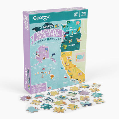 Geotoys Jigsaw Puzzle of the United States Region - 250 Piece Puzzle for Kids - Jigsaw Puzzles for Kids Ages 8-12 Years Old - Geography Puzzles with Colorful Landmarks, Flags and More