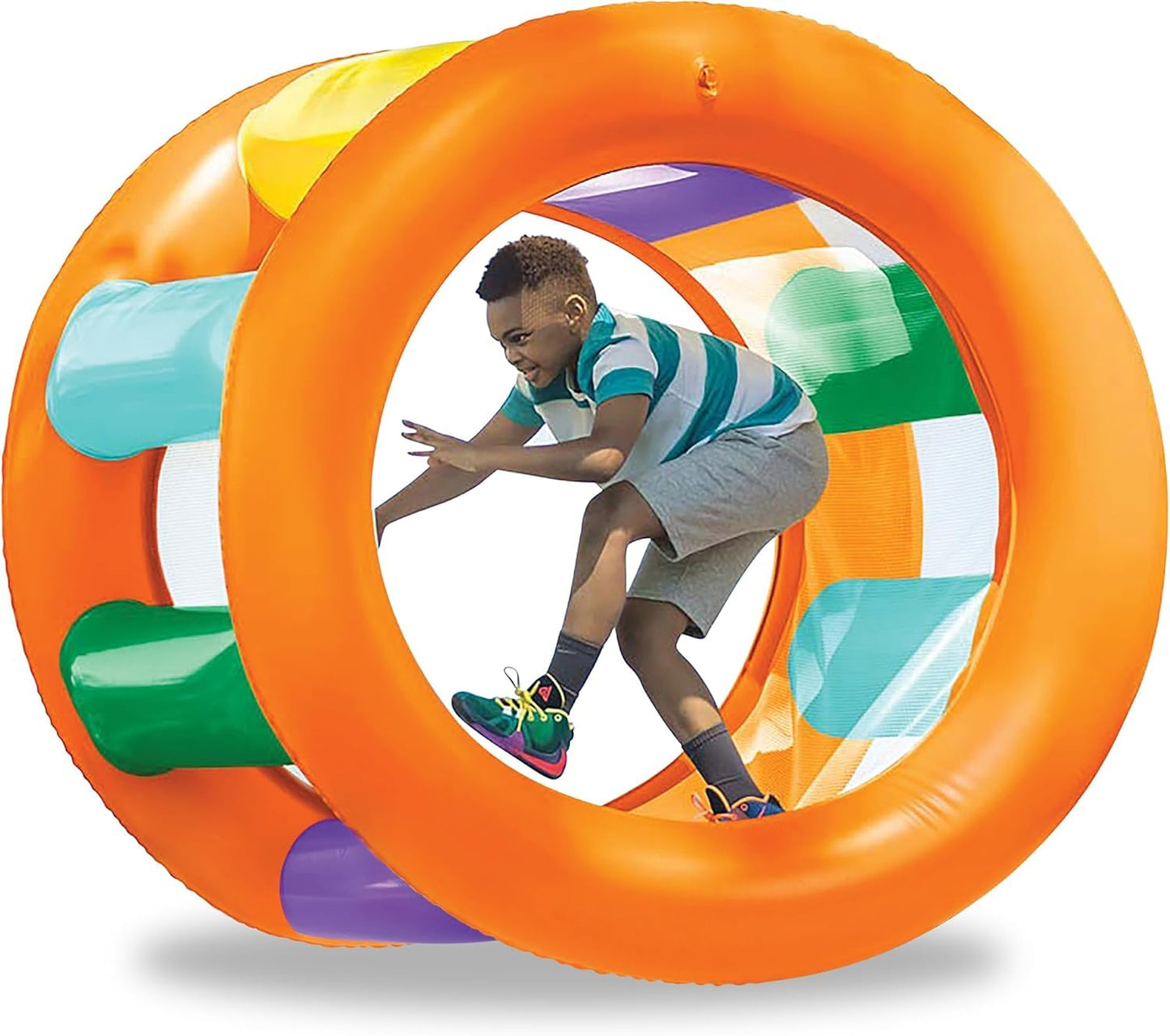 HearthSong Roll with It! 2.0 Giant Inflatable Rainbow Land Roller with Mesh Interior for Active Outdoor Play, 67" Outer Diam. x 45" Inner Diam., Holds up to 300 lbs - Variants