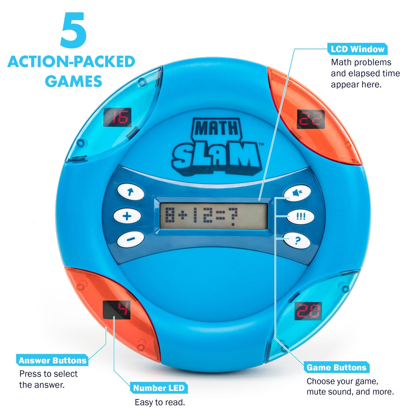 Educational Insights Math Slam - Handheld Electronic Math Games for Kids 5-7, First Grade Addition and Subtraction Games, Basic Algebra Learning Game, Self-Teaching Elementary STEM Tools