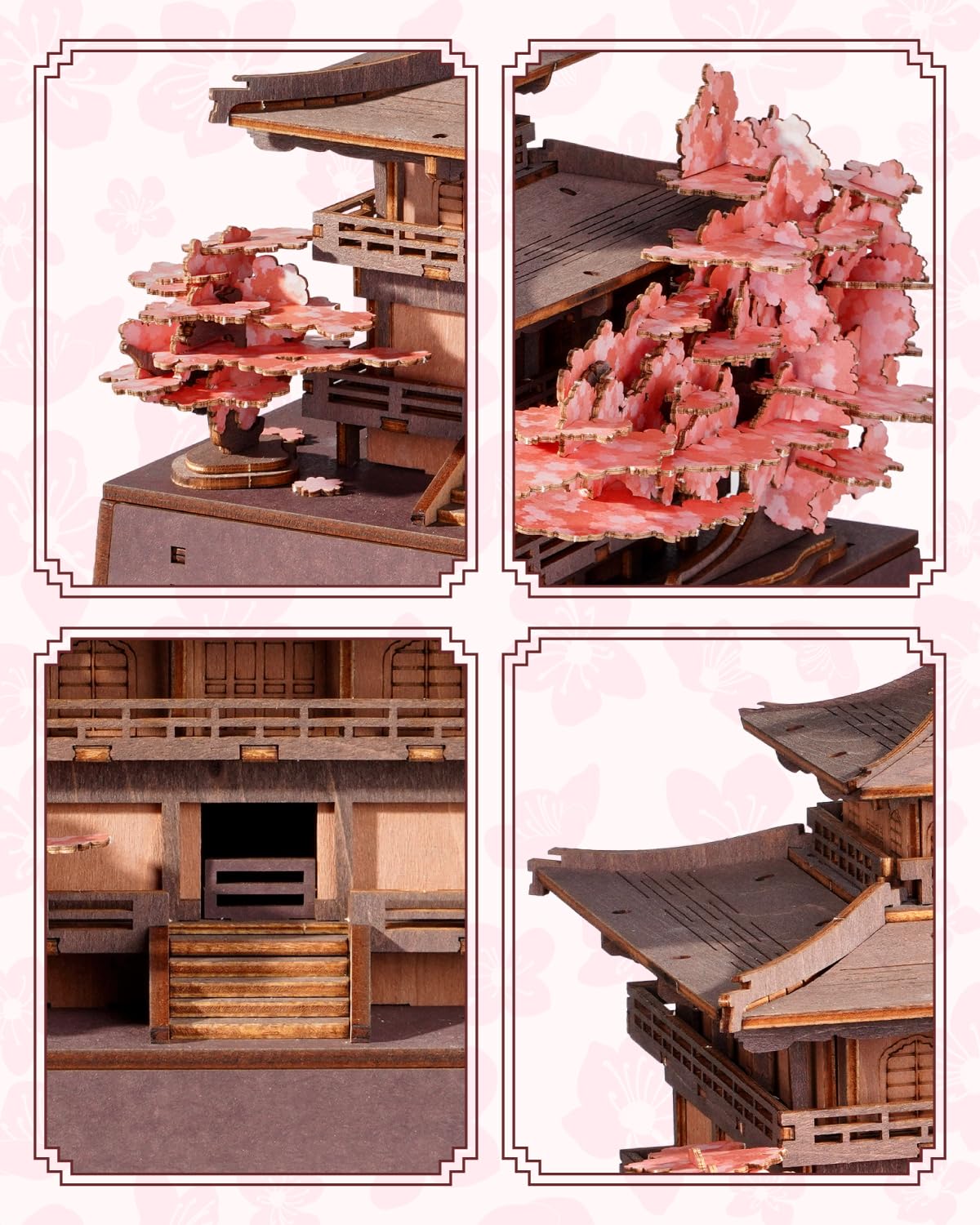 Rowood 3D Puzzles for Adults,DIY Miniature House Kit Japanese Architecture Cherry Blossom Craft Kits,Wooden Model Kit Buiding Set,Home Decor,Chirstmas Birthday Gift-Sakura Pavilion