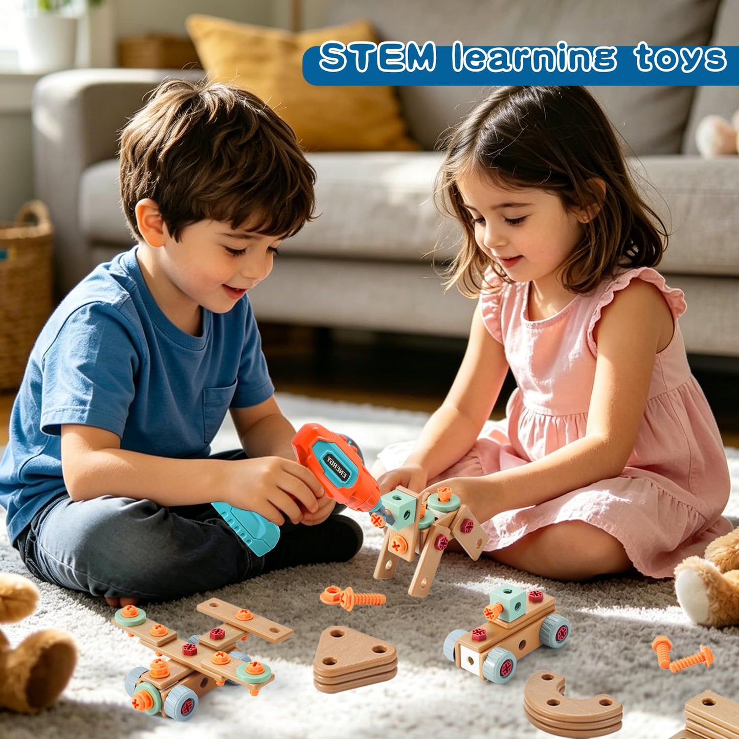 VEAIS Kids Tool Set with Drill, 148 PCS STEM Building Tools with Storage Box Plastic Todder Tool Set for Boys and Girls Age 3 4 5 6 7 8 Years