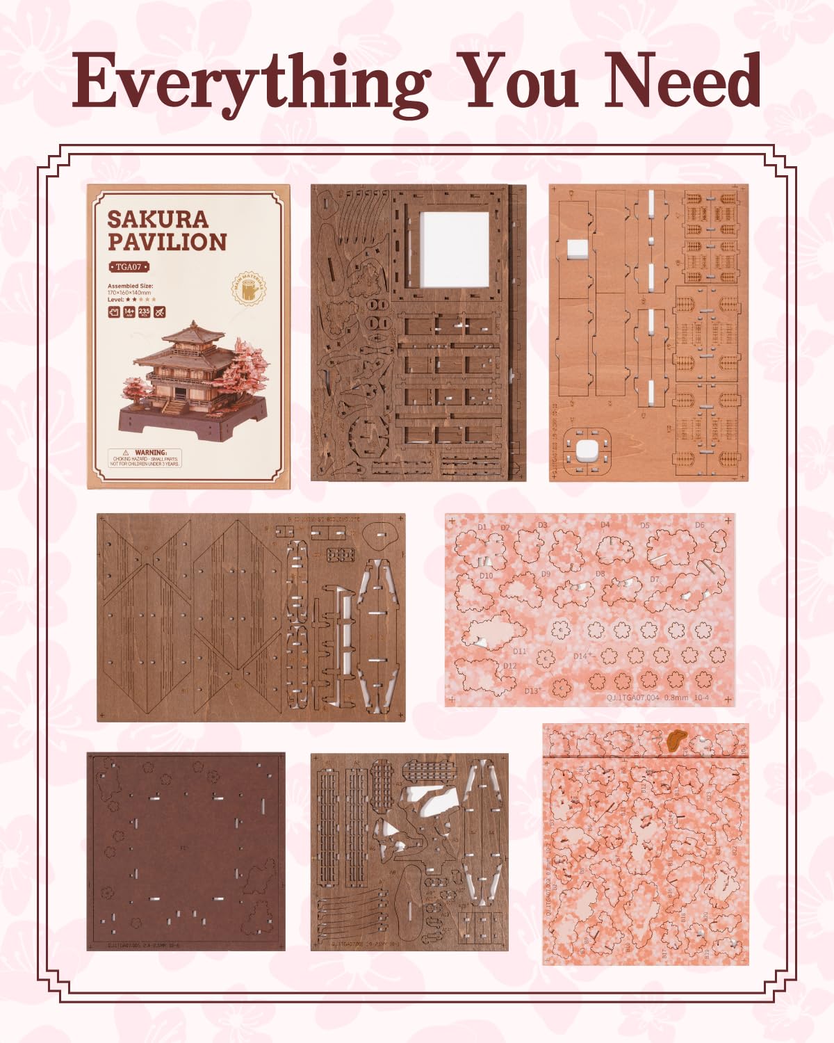 Rowood 3D Puzzles for Adults,DIY Miniature House Kit Japanese Architecture Cherry Blossom Craft Kits,Wooden Model Kit Buiding Set,Home Decor,Chirstmas Birthday Gift-Sakura Pavilion