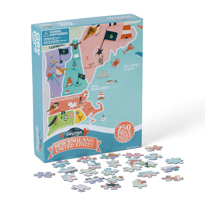 Geotoys Jigsaw Puzzle of the United States Region - 250 Piece Puzzle for Kids - Jigsaw Puzzles for Kids Ages 8-12 Years Old - Geography Puzzles with Colorful Landmarks, Flags and More