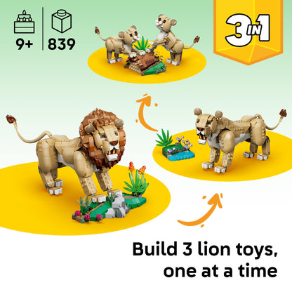 LEGO Creator 3 in 1 Wild Animals: Majestic Lion - Building Toy for Boys & Girls, Ages 9+ - Kids Bedroom or Desk Decor - Lion Toy with 3 Building Options - Gift for Birthdays - 31386