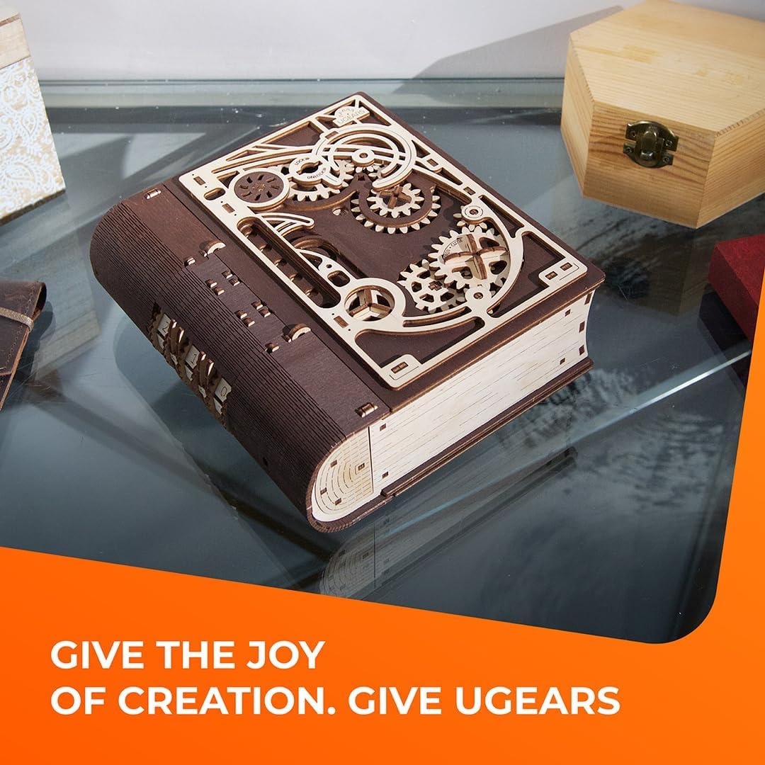 UGEARS Book of Secrets 3D Wooden Puzzles for Adults - Mechanical 3D Puzzle Model Kit - Brain Teaser Puzzles for Adults, DIY Adult Craft Model Building Kits, Wood Puzzle Box, Gift Hobby Set