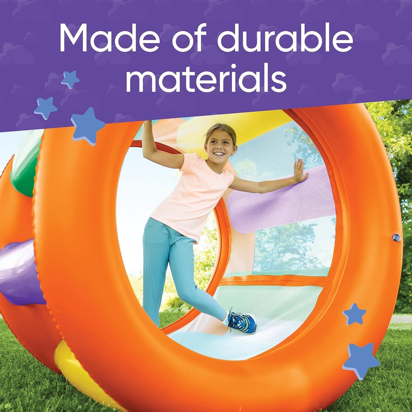 HearthSong Roll with It! 2.0 Giant Inflatable Rainbow Land Roller with Mesh Interior for Active Outdoor Play, 67" Outer Diam. x 45" Inner Diam., Holds up to 300 lbs - Variants