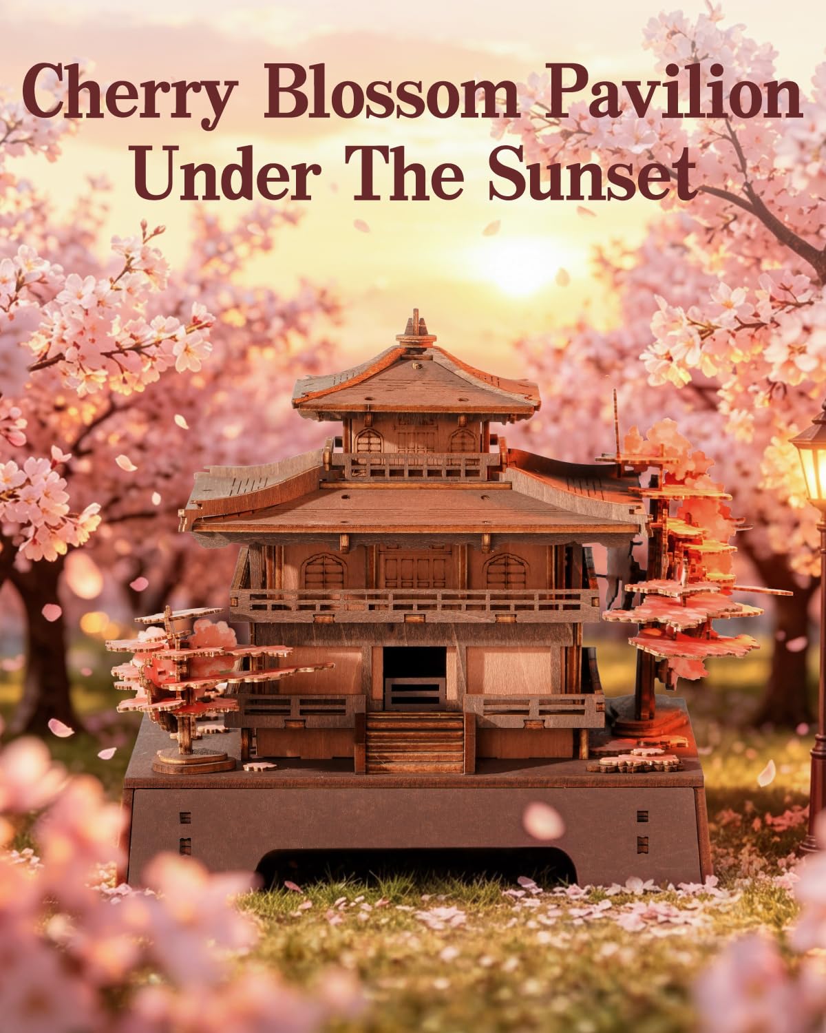 Rowood 3D Puzzles for Adults,DIY Miniature House Kit Japanese Architecture Cherry Blossom Craft Kits,Wooden Model Kit Buiding Set,Home Decor,Chirstmas Birthday Gift-Sakura Pavilion