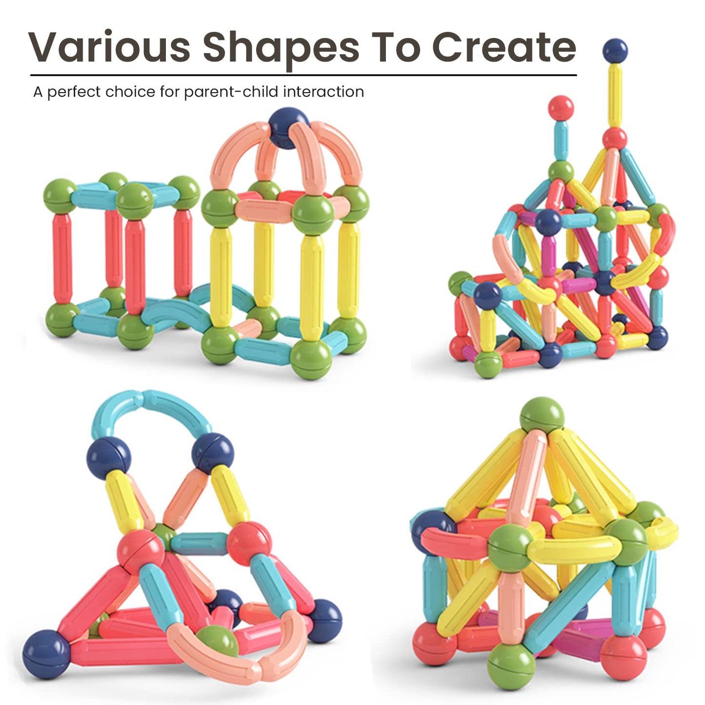 BAKAM Magnetic Building Blocks for Kids Ages 4-8, STEM Construction Toys for Boys and Girls, Large Size Magnet Sticks and Balls Game Set for Kid’s Early Educational Learning