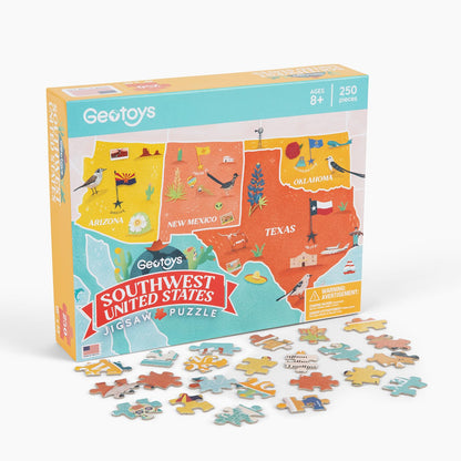 Geotoys Jigsaw Puzzle of the United States Region - 250 Piece Puzzle for Kids - Jigsaw Puzzles for Kids Ages 8-12 Years Old - Geography Puzzles with Colorful Landmarks, Flags and More