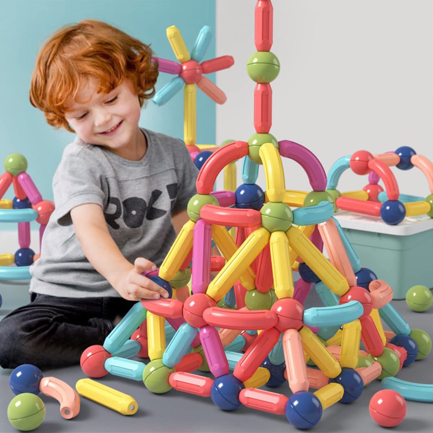 BAKAM Magnetic Building Blocks for Kids Ages 4-8, STEM Construction Toys for Boys and Girls, Large Size Magnet Sticks and Balls Game Set for Kid’s Early Educational Learning