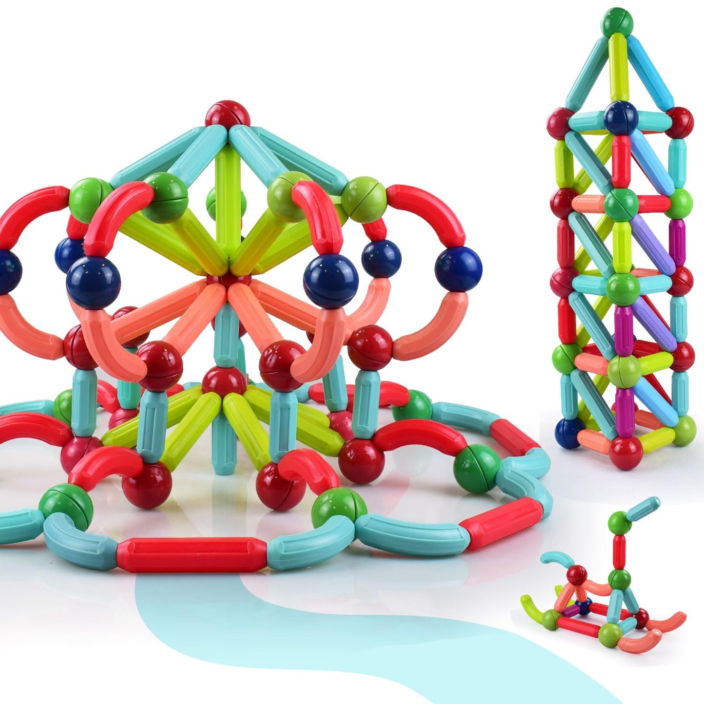 BAKAM Magnetic Building Blocks for Kids Ages 4-8, STEM Construction Toys for Boys and Girls, Large Size Magnet Sticks and Balls Game Set for Kid’s Early Educational Learning
