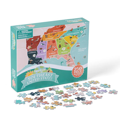 Geotoys Jigsaw Puzzle of the United States Region - 250 Piece Puzzle for Kids - Jigsaw Puzzles for Kids Ages 8-12 Years Old - Geography Puzzles with Colorful Landmarks, Flags and More