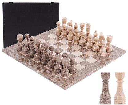 Marble Chess Set 15 Inch Handmade Board Game with Storage Box, Classic Travel Chess Set for Adults with Pieces & 2 Extra Queens, Elegant Gift & Home Décor