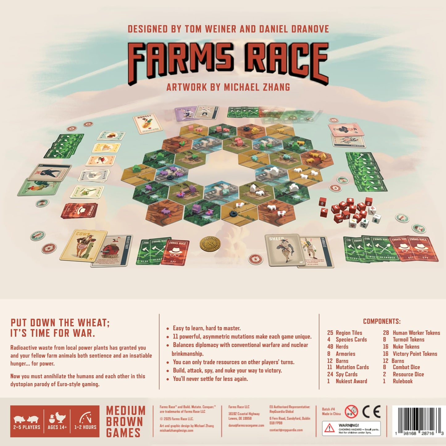 Farms Race Game - Nuke Your Friends. 1-2 Hour Strategy Board Game for Adults and Family. Mensa Select Winner. Ages 14+.
