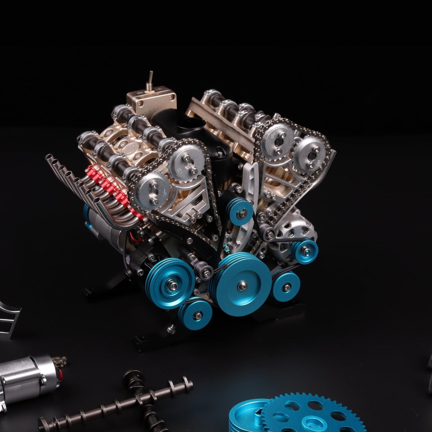 TECHING Metal V8 Engine Model Kit that Works, 500+ Pieces for Adults