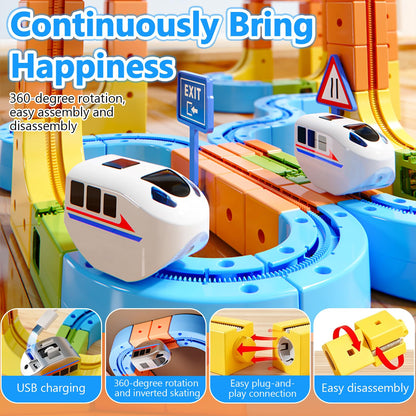 Electric Train Set,Car Track for Toddlers, for Kids 3 4 5 6 7 8 Years Old,Gravity-Defying 3D Embedded Layouts & Motorized Car,STEM Learning Toy Gift for Toddlers Birthday