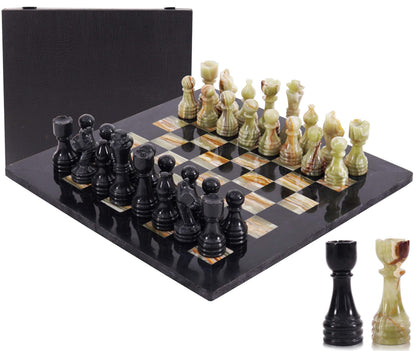 Marble Chess Set 15 Inch Handmade Board Game with Storage Box, Classic Travel Chess Set for Adults with Pieces & 2 Extra Queens, Elegant Gift & Home Décor