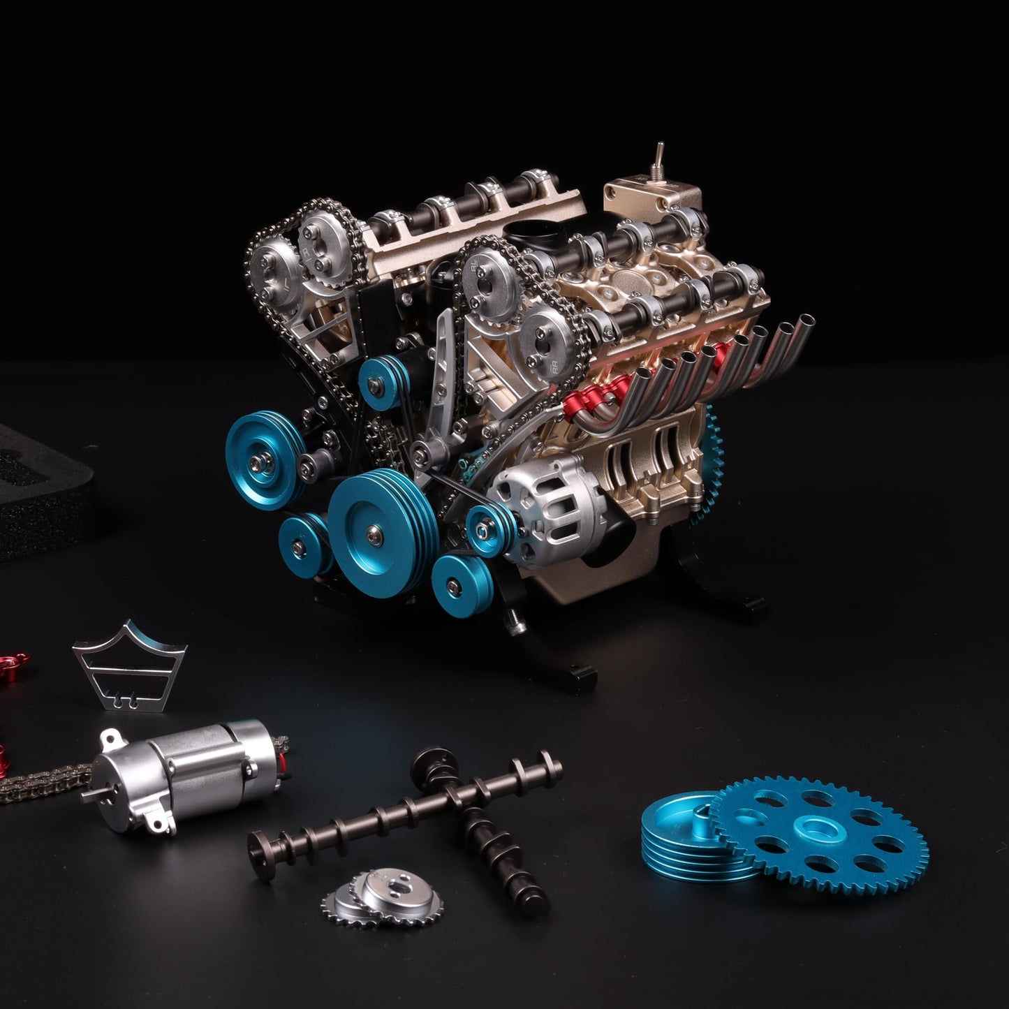 TECHING Metal V8 Engine Model Kit that Works, 500+ Pieces for Adults