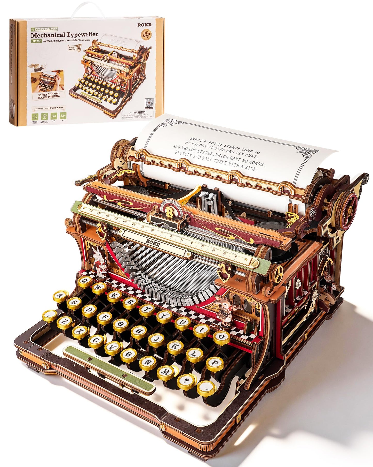 ROKR 3D Wooden Puzzle Typewriter Model Kit, Gift for Adults