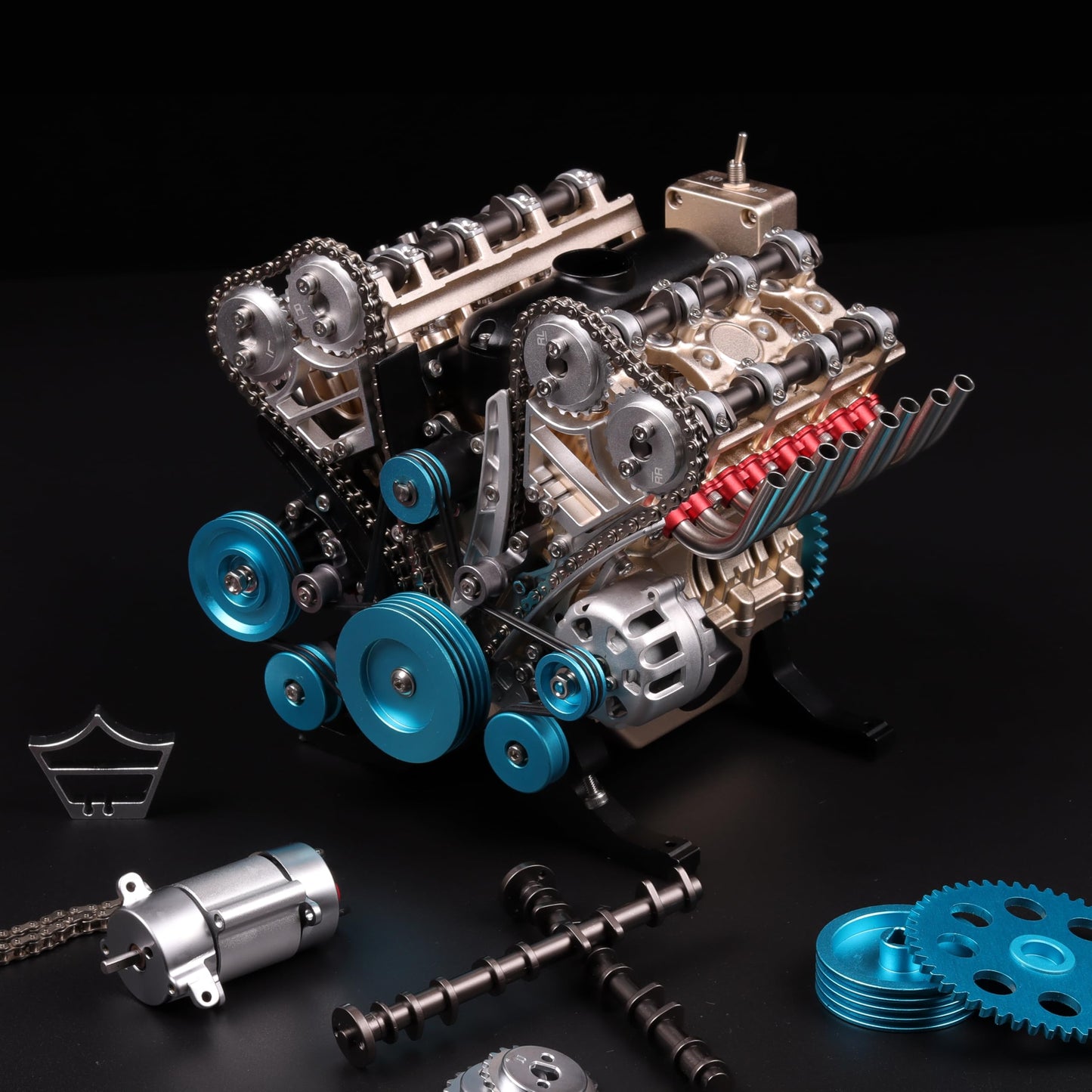 TECHING Metal V8 Engine Model Kit that Works, 500+ Pieces for Adults