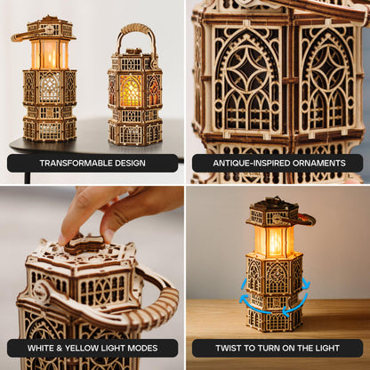 Wood Trick Antique Lantern LED 3D Wooden Puzzles for Adults to Build