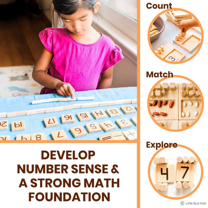 LITTLE BUD KIDS Counting Pegs - A Ten Frame Math Game with Addition and Subtraction Flash Cards, A Wooden Montessori Math Toy & Math Manipulatives Number Peg Boards for Kids 3 4 5 6 7