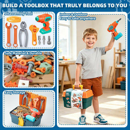 VEAIS Kids Tool Set with Drill, 148 PCS STEM Building Tools with Storage Box Plastic Todder Tool Set for Boys and Girls Age 3 4 5 6 7 8 Years