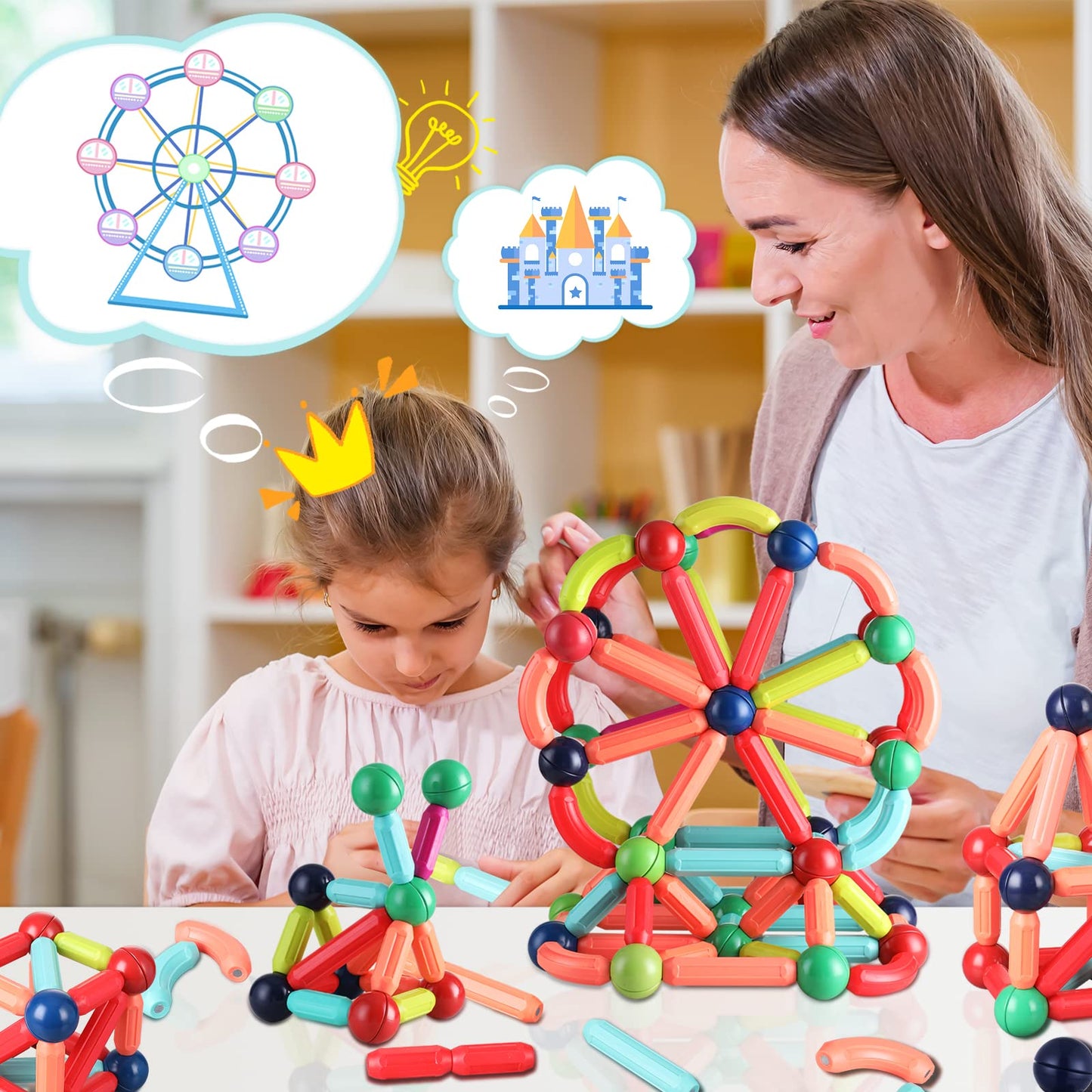 BAKAM Magnetic Building Blocks for Kids Ages 4-8, STEM Construction Toys for Boys and Girls, Large Size Magnet Sticks and Balls Game Set for Kid’s Early Educational Learning