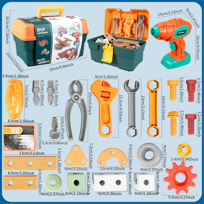 VEAIS Kids Tool Set with Drill, 148 PCS STEM Building Tools with Storage Box Plastic Todder Tool Set for Boys and Girls Age 3 4 5 6 7 8 Years