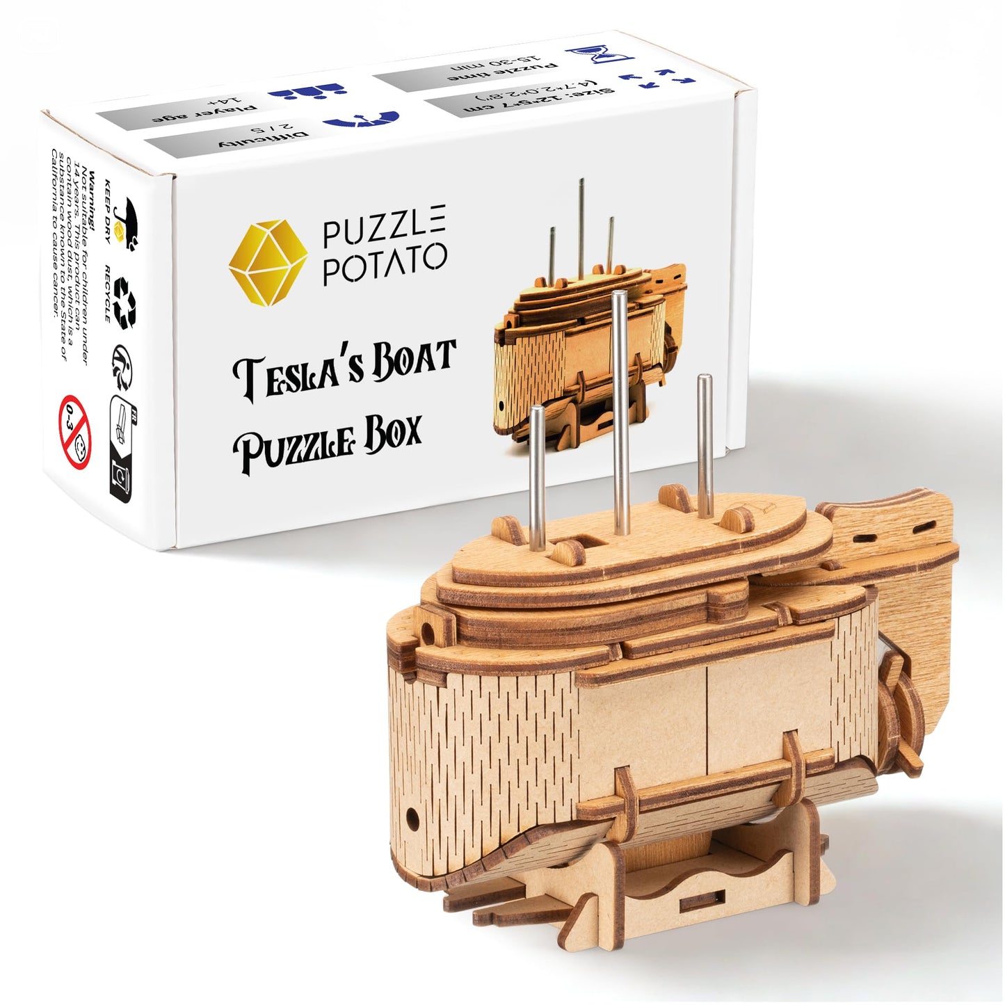 Puzzle Potato Tesla Box - Electronic Puzzle Box - Escape Room Game in a Box - Brain Teaser - 3D Wooden Puzzle for Adults - Money Puzzle Box for Cash Gift - Birthday GiftBox MoneyBox